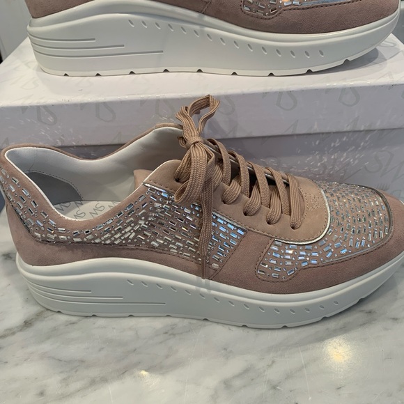 🌼HP🌼Stuart Weitzman Christa Crystal Platform Sneakers NWT Blush color - Picture 8 of 14